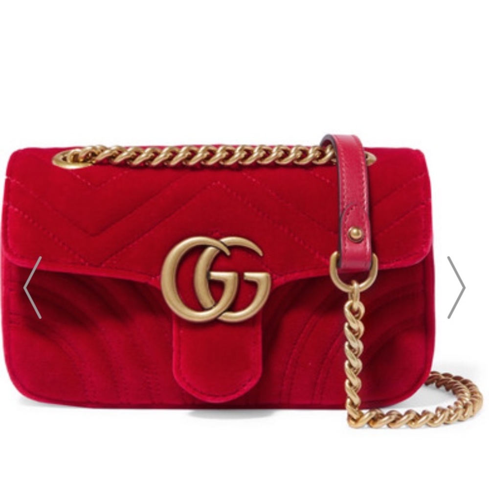 Gucci GG Marmont Mini Quilted Velvet Shoulder Bag